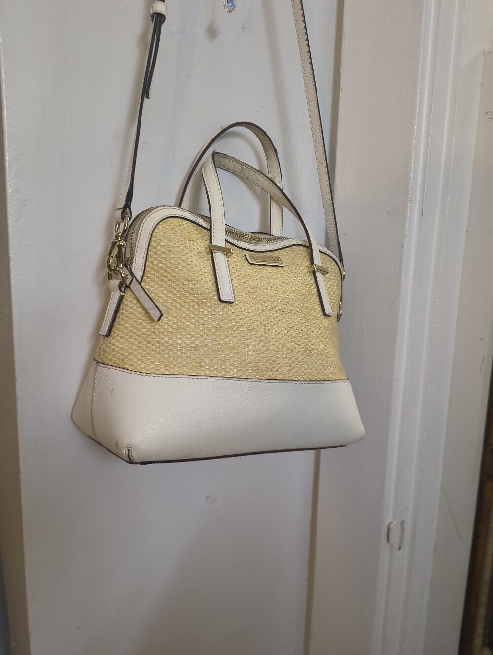 Kate Spade Thompson Street Straw Satchel Bag With Charm Cream/Desert Sunset Mult